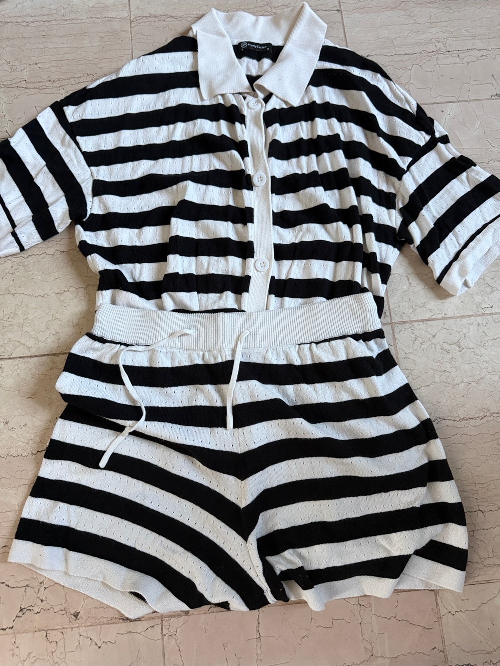 Striped 2 Piece Knit top and short in Black & White